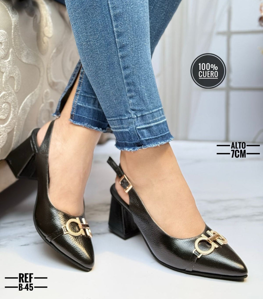 Tacón Cuadrado Cuero