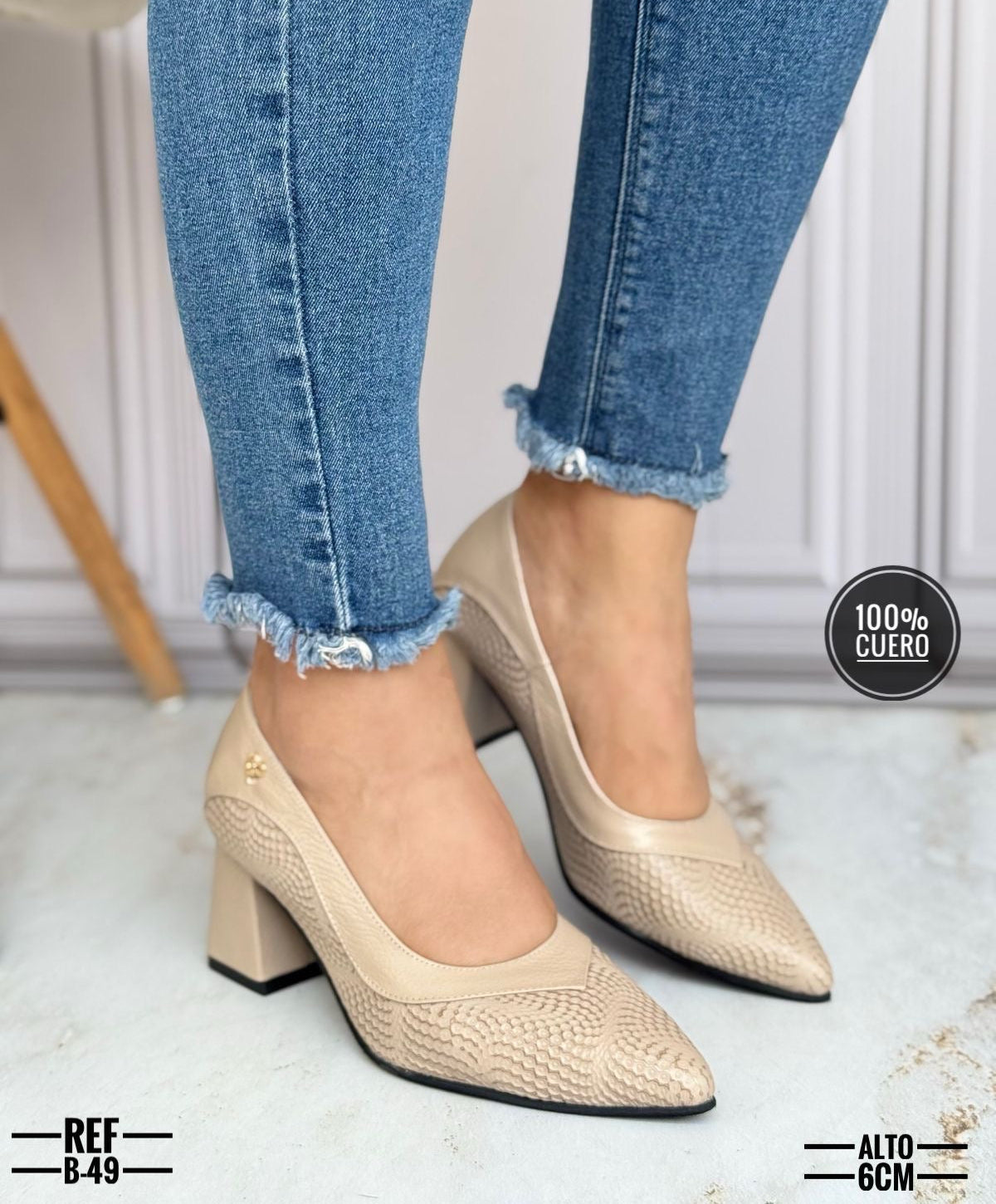 Tacón Cuadrado Cuero
