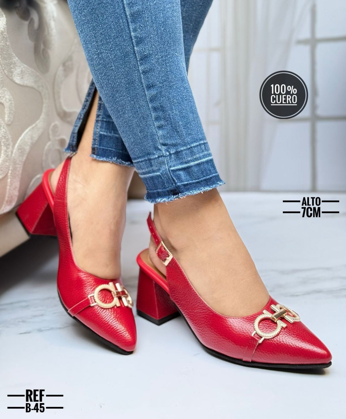 Tacón Cuadrado Cuero