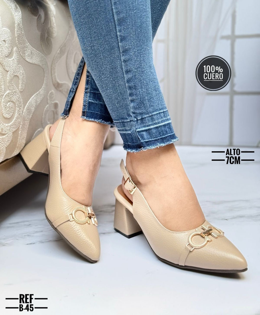 Tacón Cuadrado Cuero